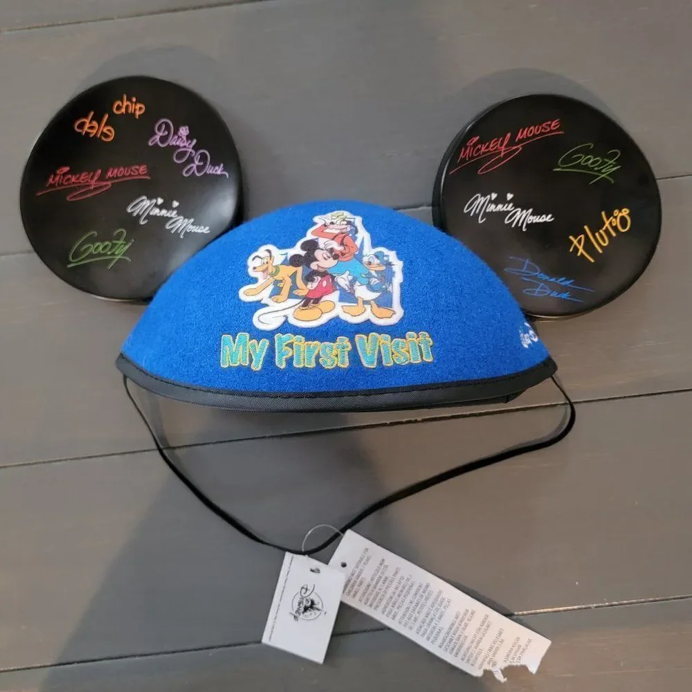 Disney World My First Visit Blue Felt With Black Plastic Ear Hat Teen Adult Osfm